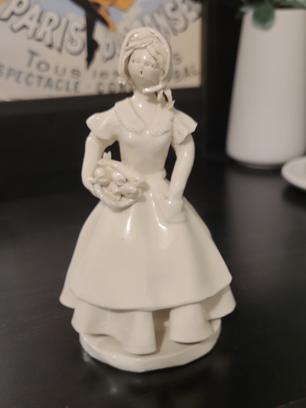 Porcelain Figurine Lady Holding Bouquet - Cream White